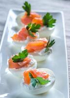 Salmon cream cheese deviled eggs photo