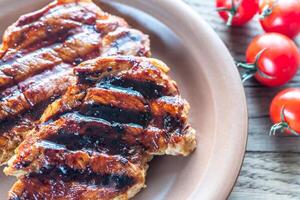 Grilled pork steaks on the plate photo