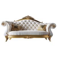 ai gerado luxo branco e dourado sofá isolado em transparente fundo png
