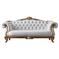 AI generated Luxury white and golden sofa isolated on transparent background png