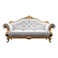ai generato lusso bianca e d'oro divano isolato su trasparente sfondo png
