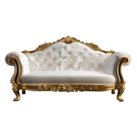 AI generated Luxury white and golden sofa isolated on transparent background png