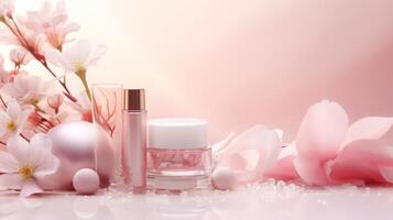 AI generated Elegant Cosmetic Products Background photo