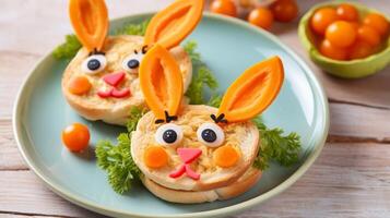 AI generated Cute Bunny Sandwiches Perfect for Kids Parties photo