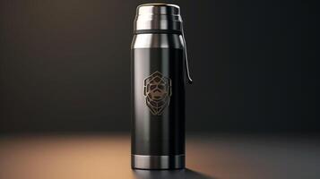 AI generated Stainless Steel Insulated Water Bottles on Table photo