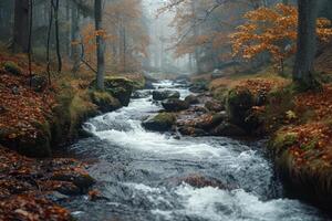 AI generated Autumnal Forest River Scene photo