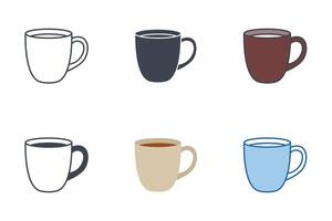 Mug icons with different styles. Coffee mug symbol vector illustration isolated on white background