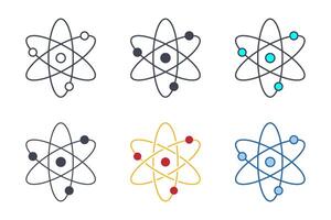 Atom icons with different styles. Atom symbol vector illustration isolated on white background