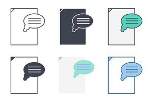 Text Bubble over Document icon collection with different styles. Document with a chat symbol vector illustration isolated on white background