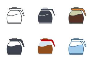 Coffee Pot icons with different styles. Coffee pot full of coffee or tea symbol vector illustration isolated on white background