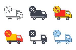 Free Shipping icon collection with different styles. Truck with a percent sign symbol vector illustration isolated on white background