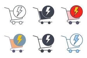 Flash Sale icon collection with different styles. shopping cart and lightning symbol vector illustration isolated on white background