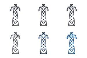 High voltage power icons with different styles. Power Line Pylon symbol vector illustration isolated on white background
