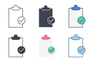 Check Mark on Document icon collection with different styles. checklist symbol vector illustration isolated on white background