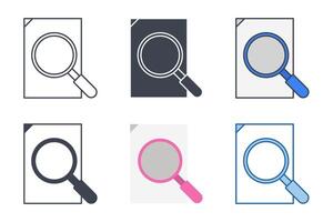 Magnifying Glass and Document icon collection with different styles. Document with magnifier loupe business symbol vector illustration isolated on white background