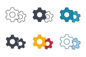 Gear icons with different styles. Gear setting symbol vector illustration isolated on white background