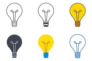 Light Bulb icons with different styles. Lighting Electric lamp symbol vector illustration isolated on white background