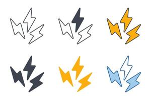 Lightning Bolt icons with different styles. Energy and thunder electricity symbol vector illustration isolated on white background