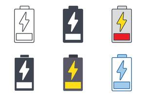 Battery icons with different styles. battery charge level indicator symbol vector illustration isolated on white background