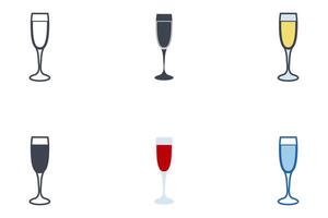 Champagne glass icons with different styles. Champagne Flute symbol vector illustration isolated on white background