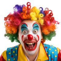 ai generato divertente clown con un' parrucca su trasparente sfondo png