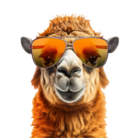 AI generated Camel wearing cool summer glasses png isolated on transparent background