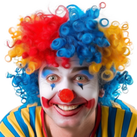 ai generiert komisch Clown mit ein Perücke auf transparent Hintergrund png