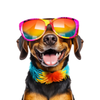 AI generated Dog wearing cool summer glasses png isolated on transparent background