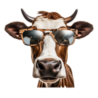 AI generated Cow wearing cool summer glasses png isolated on transparent background