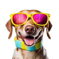 AI generated Dog wearing cool summer glasses png isolated on transparent background