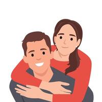 Young couple in love enjoying each other. Happy together. Piggy back ride. vector