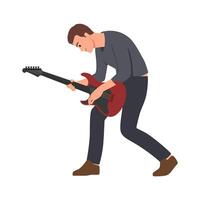 Rockstar playing solo on guitar wearing casual clothes. vector