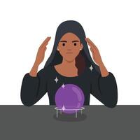 Fortune teller woman reading future on magical crystal ball. Gypsy oracle. vector