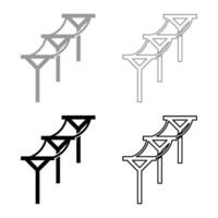 Power line electric pole electric power transmission concept high voltage wire row of pillars with cable set icon grey black color vector illustration image solid fill outline contour line thin flat