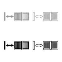 Sliding gates automatic lattice fence system entry enclosure set icon grey black color vector illustration image solid fill outline contour line thin flat style