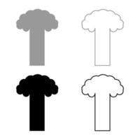 Nuclear explosion burst mushroom explosive destruction set icon grey black color vector illustration image solid fill outline contour line thin flat style