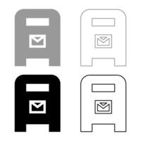 Post box mail postal letterbox mailbox set icon grey black color vector illustration image solid fill outline contour line thin flat style