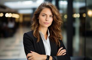 AI generated business lady with arms crossed photo