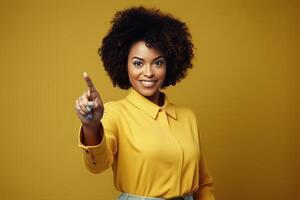 AI generated beautiful african american woman pointing at the camera photo