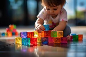 AI generated toddler playing with blocks photo