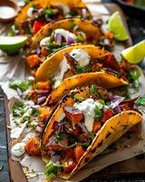 AI generated Crispy Chipotle Sweet Potato Tacos with Lime Crema photo