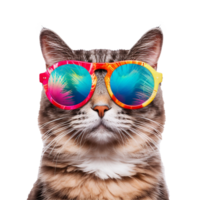 AI generated Cat wearing cool summer glasses png isolated on transparent background