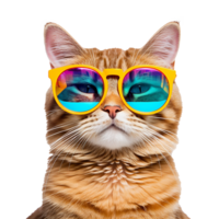 AI generated Cat wearing cool summer glasses png isolated on transparent background