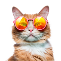 AI generated Cat wearing cool summer glasses png isolated on transparent background