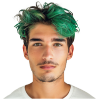 ai généré portrait de une homme avec vert cheveux isolé sur transparent Contexte png