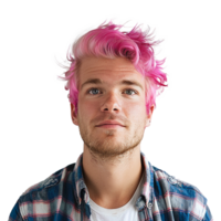 ai généré portrait de une homme avec rose cheveux isolé sur transparent Contexte png