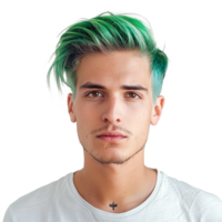 ai gegenereerd portret van een Mens met groen haar- geïsoleerd Aan transparant achtergrond png