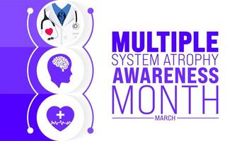 March is Multiple System Atrophy Awareness Month background template. Holiday concept. use to background, banner, placard, card, and poster design template with text inscription and standard color. vector