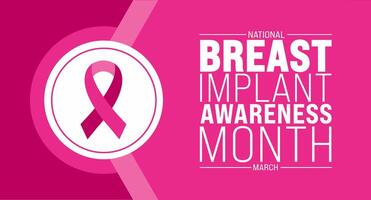 March is National Breast Implant Awareness Month background template. Holiday concept. use to background, banner, placard, card, and poster design template with text inscription and standard color. vector