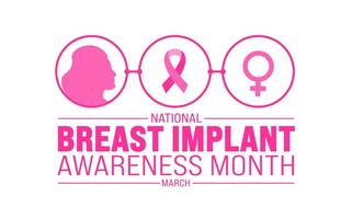 March is National Breast Implant Awareness Month background template. Holiday concept. use to background, banner, placard, card, and poster design template with text inscription and standard color. vector